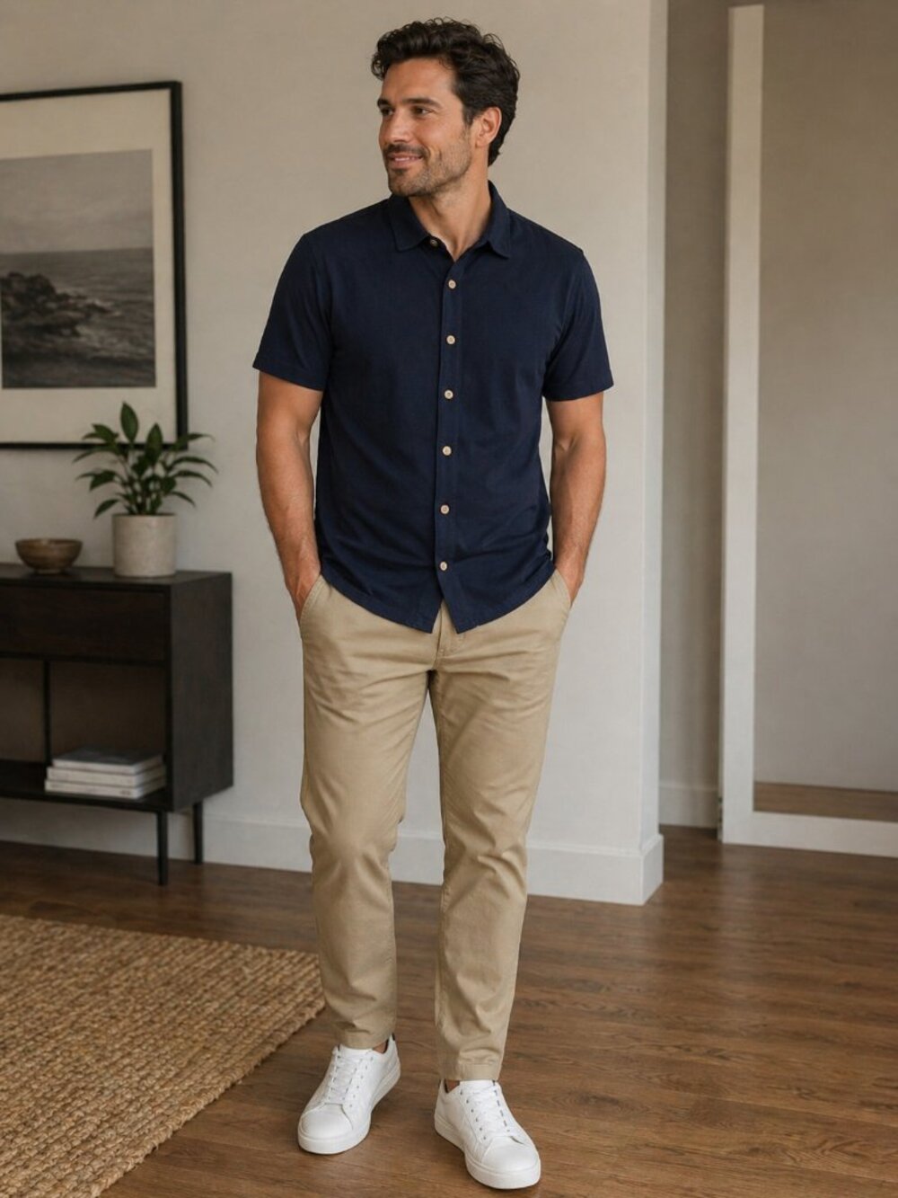 Men's Navy Short-Sleeve Button-Down Shirt